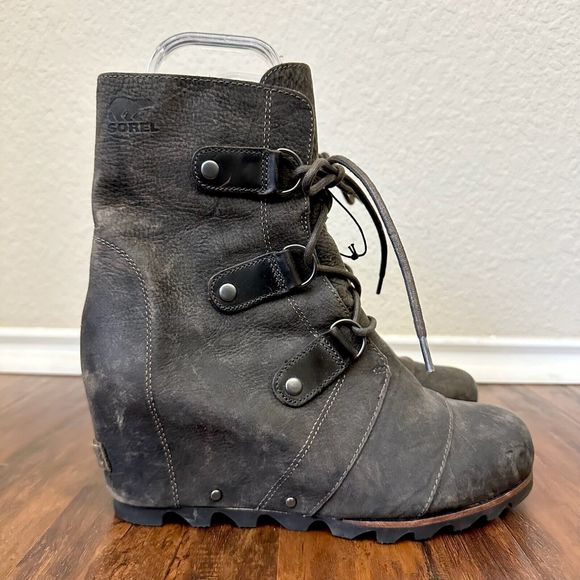 SOREL Joan of Arc Wedge Ankle Boots Booties in Brown Leather - Picture 1 of 13